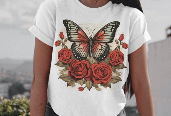 Butterfly and Roses Png for Graphics and T-Shirt Designs