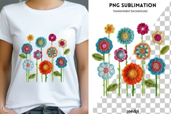 Crochet Flowers Png Design for T-shirts