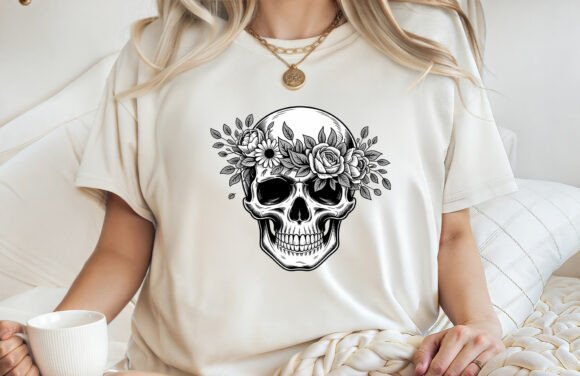 Floral Skull Art Gothic Botanical PNG