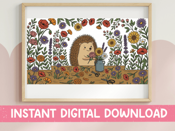 Hedgehog Wildflower Garden Illustration Graphics
