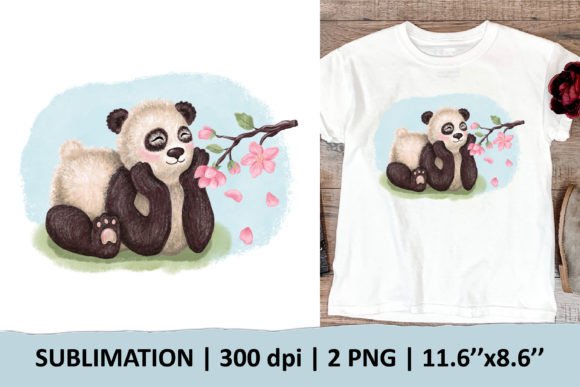 Panda, Blooming Tree Branch. Sublimation