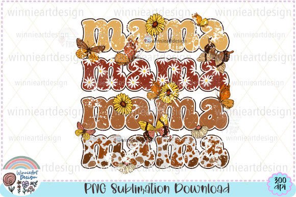 Retro Mama Fall Butterfly Flowers Boho Graphics
