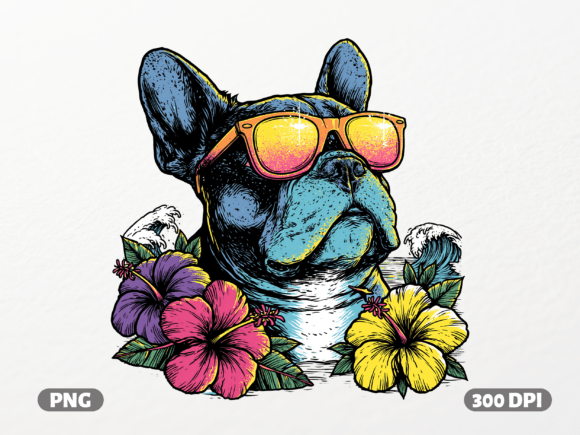 Tropical Frenchie Shades: Graphics for T-Shirt Designs