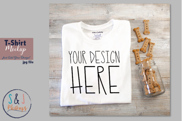 White Gildan Shirt Mockup, Flatlay
